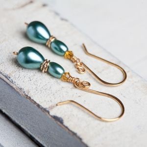 Teal Pearl Earrings Handmade New